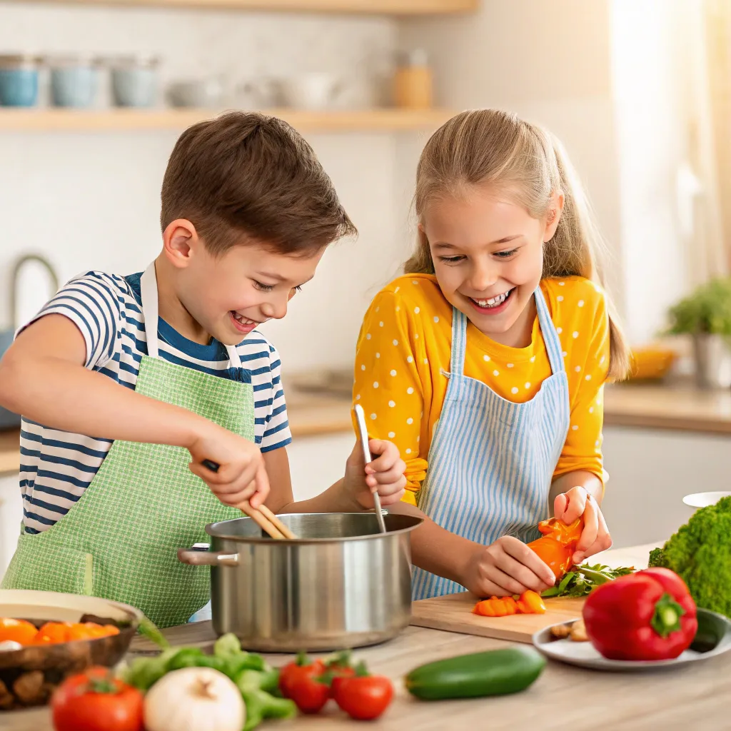 Happy children cooking together