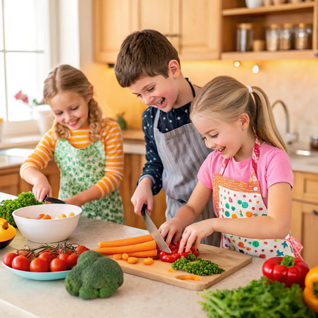 Children creating vegetable dishes